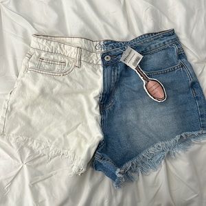 TieDye Distressed Jean Shorts